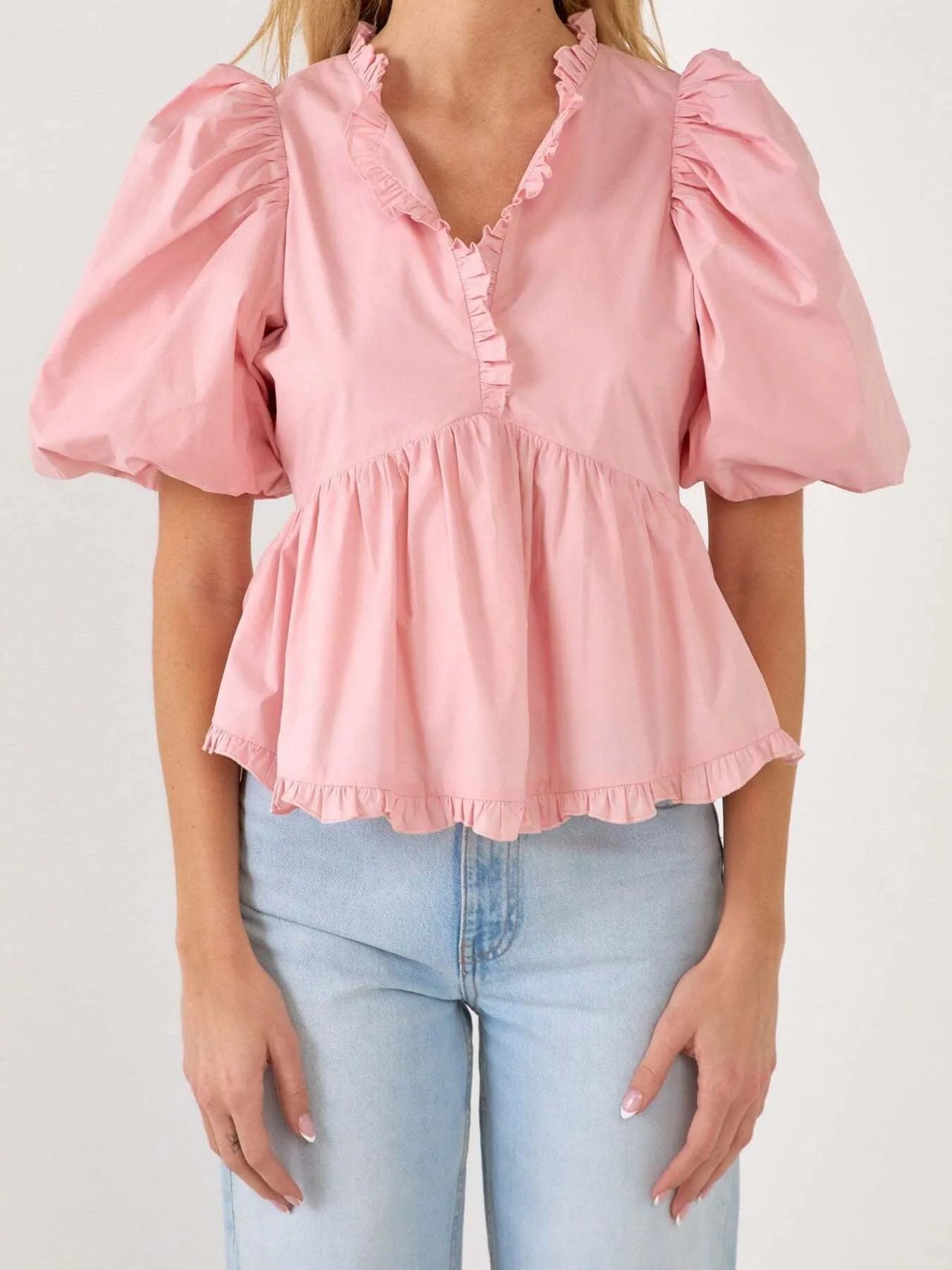 Michela® | Elegant Peplum Blouse With Puff Sleeves