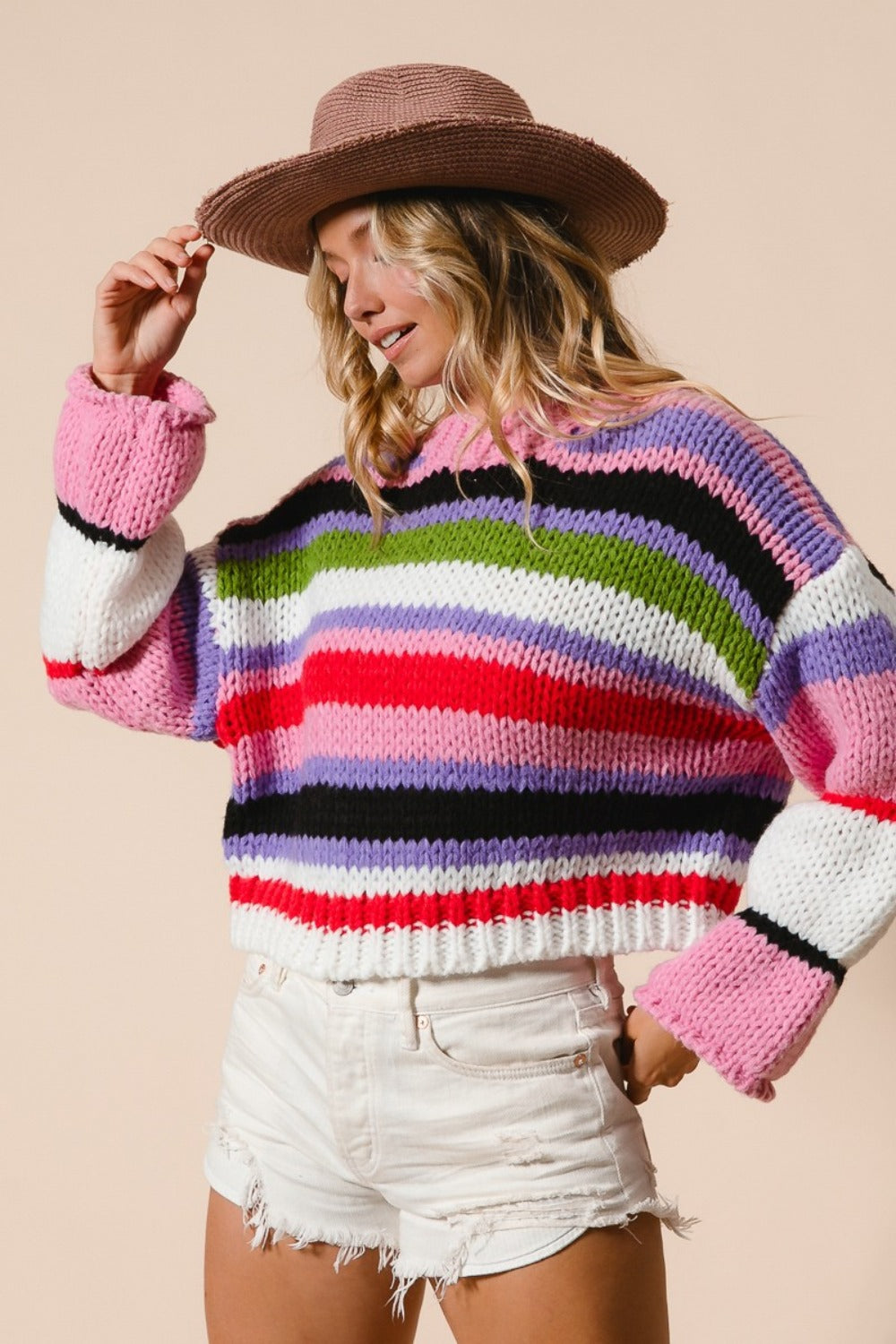 Victoria | Multicolored striped, cropped BiBi sweater