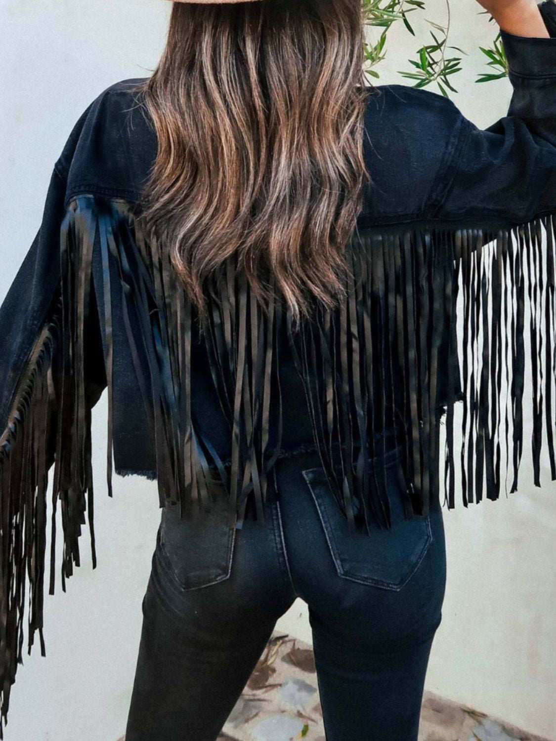 Margarita | Long-sleeved denim jacket with fringes and buttons