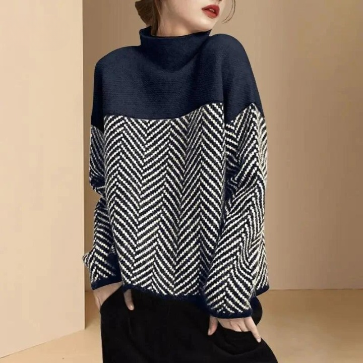 Tamara | Two-tone cotton turtleneck sweater