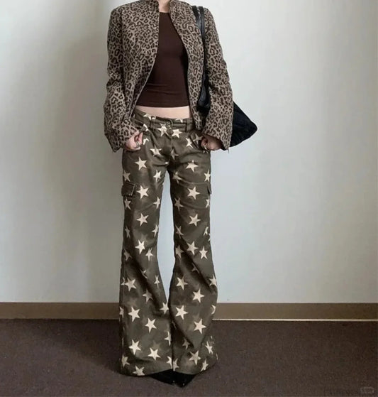 Dark Medieval 2000s Flare Star Pant