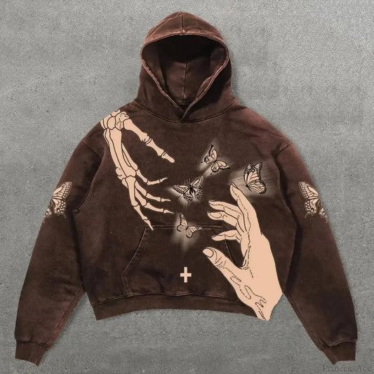 Dark Skull Print Oversized Hoodie