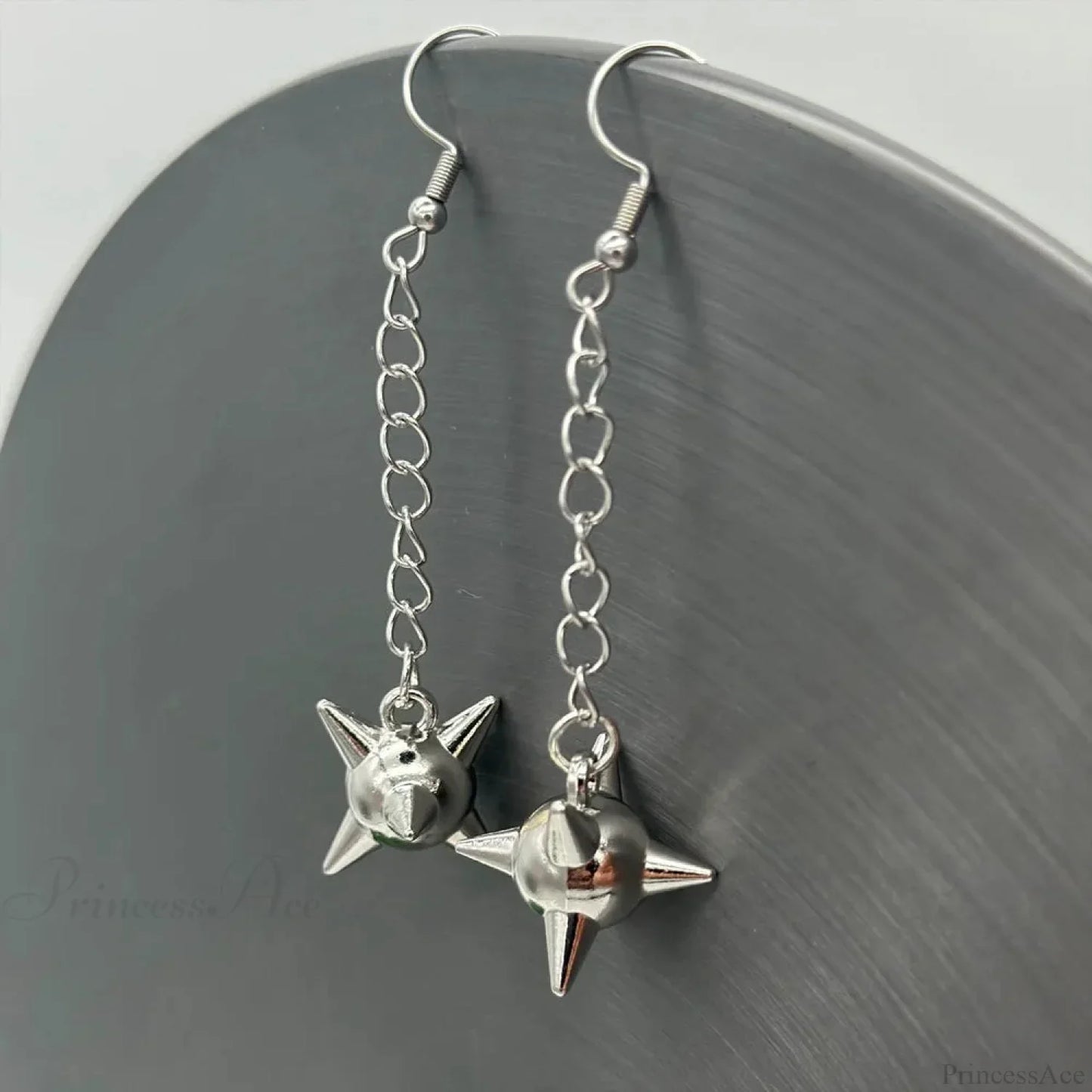 Dark Spiky Sphere Rivet Hoop Dangle Earring