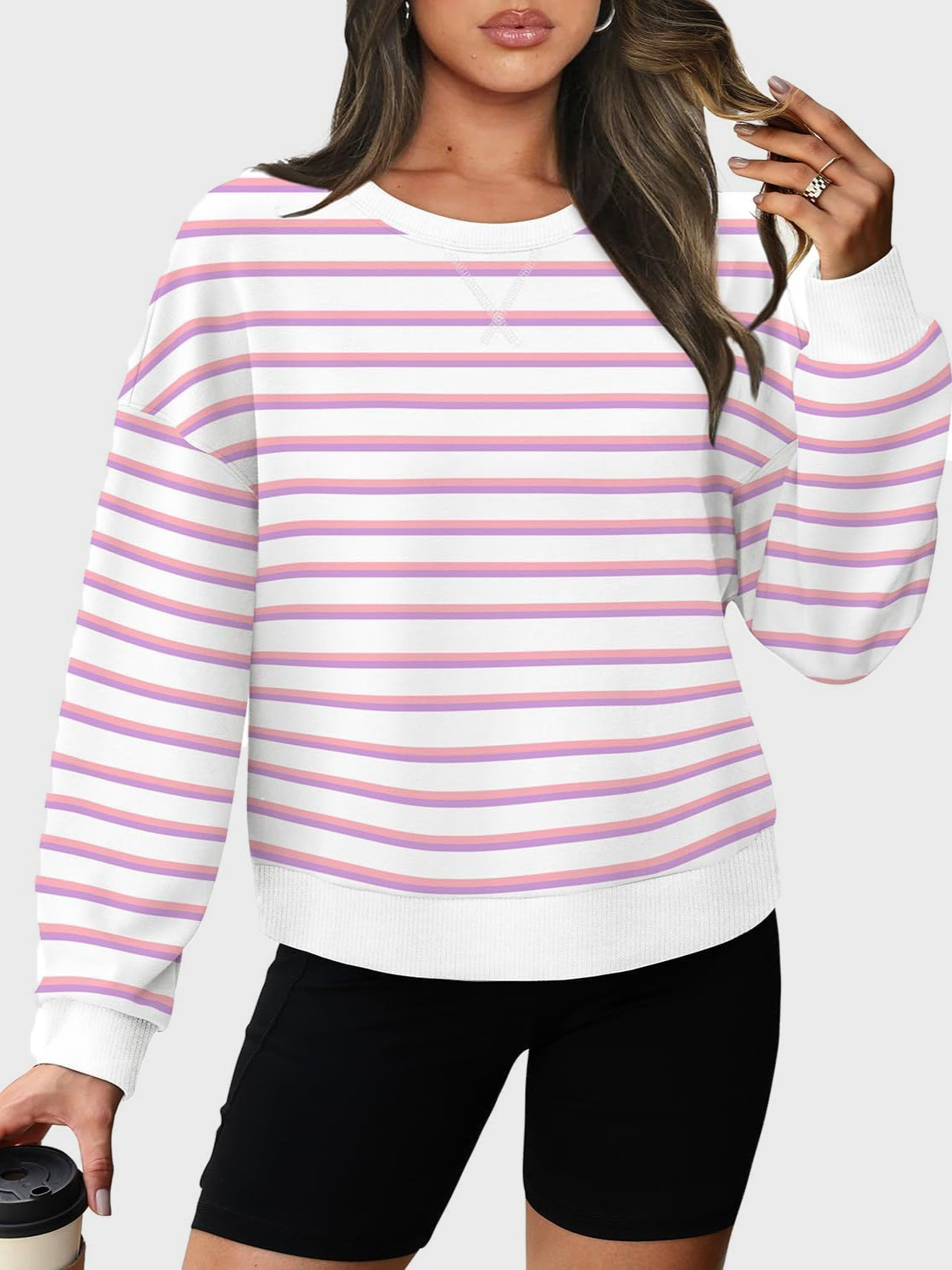 Andrea | Lovelet striped long sleeve crew neck sweatshirt