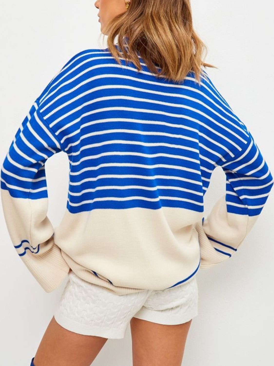 Manuela | Striped long-sleeved sweater with stand-up collar