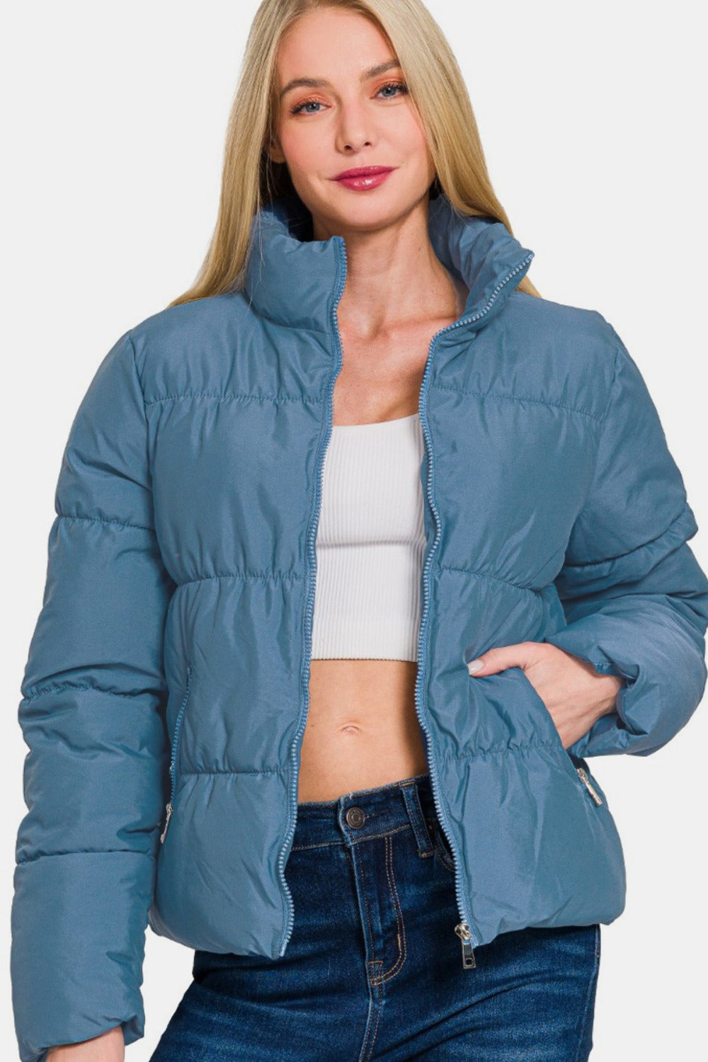 Lourdes | Zenana turtleneck puffer jacket with zip and pockets