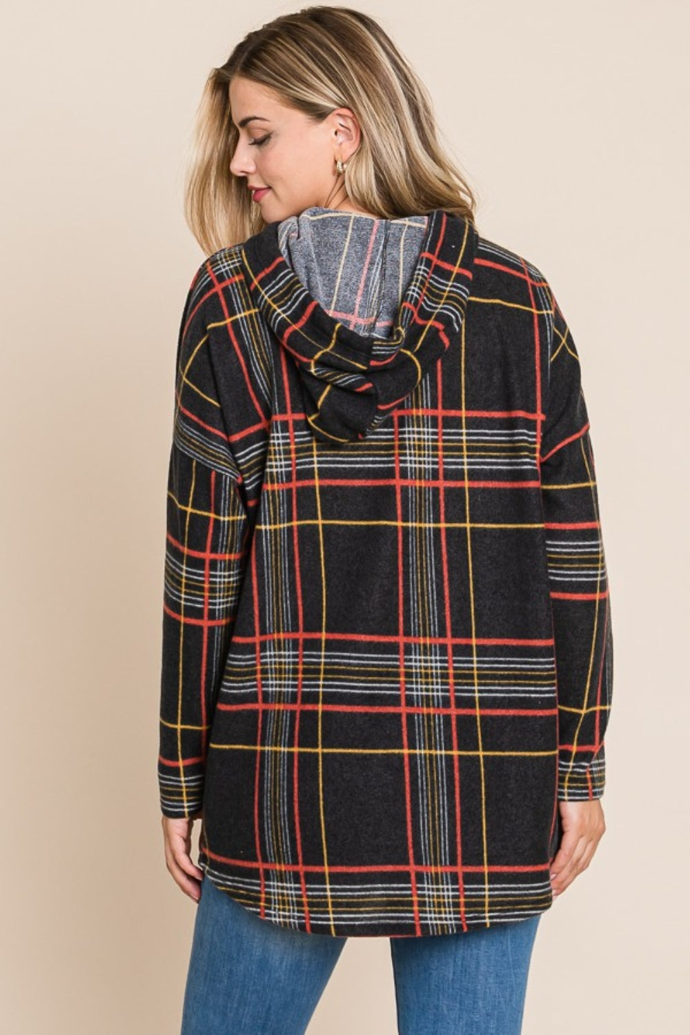Jacqueline | Drawstring hoodie with check pattern and long sleeves