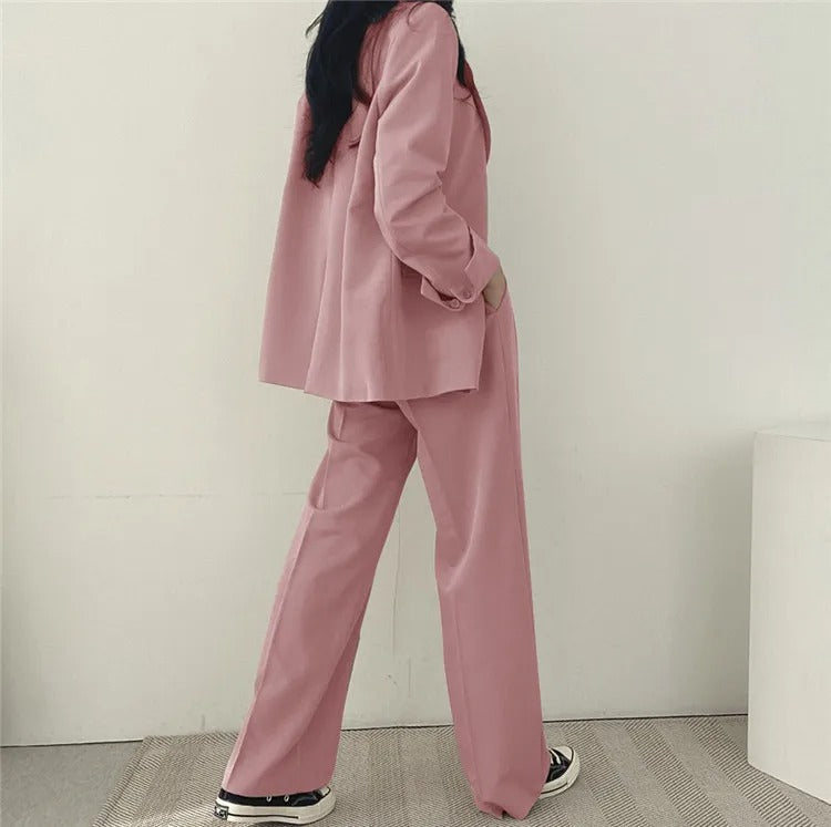 Cayetana® | Women's solid-color blazer and straight-cut pants set