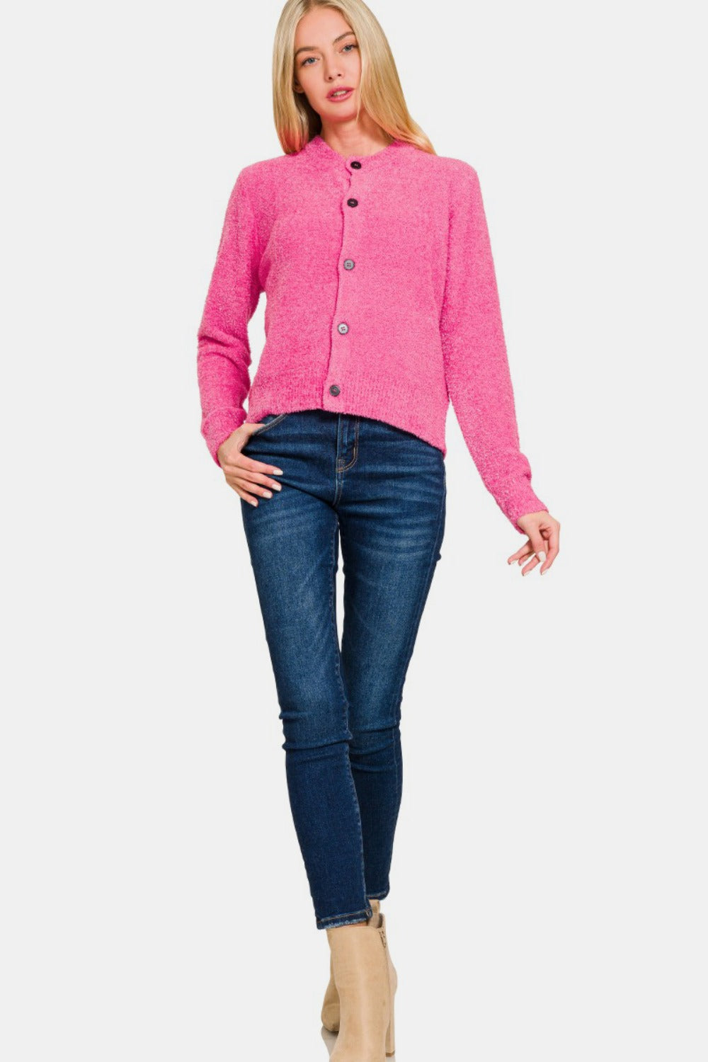 Valeria | Long sleeve pullover cardigan with button placket
