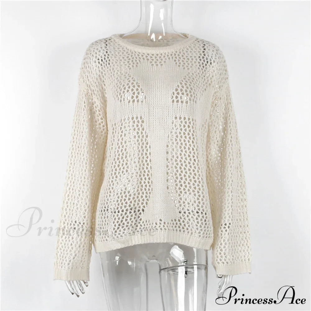 Distressed Cross Fishnet Charming Design Hollow Out Sweater