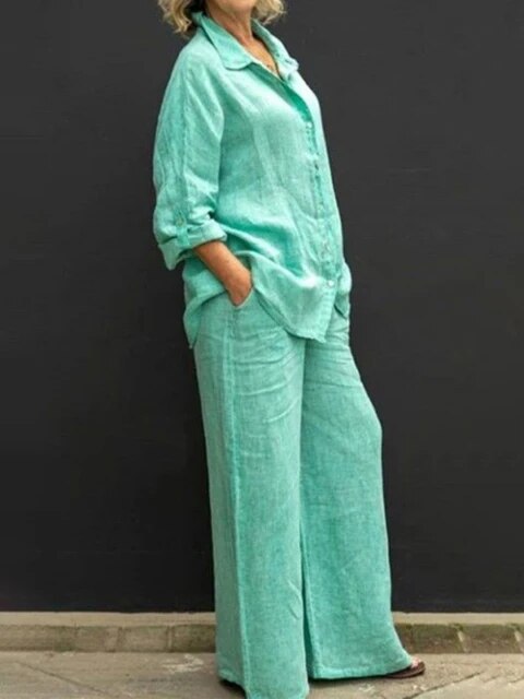 Noelia® | Casual Linen Blouse And Pants Set