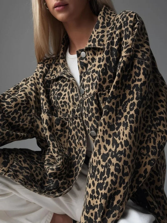 Margriet | Women's leopard print denim jacket