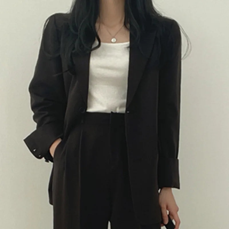 Cayetana® | Women's solid-color blazer and straight-cut pants set