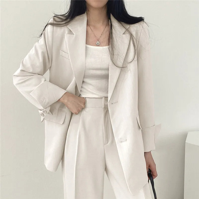 Cayetana® | Women's solid-color blazer and straight-cut pants set