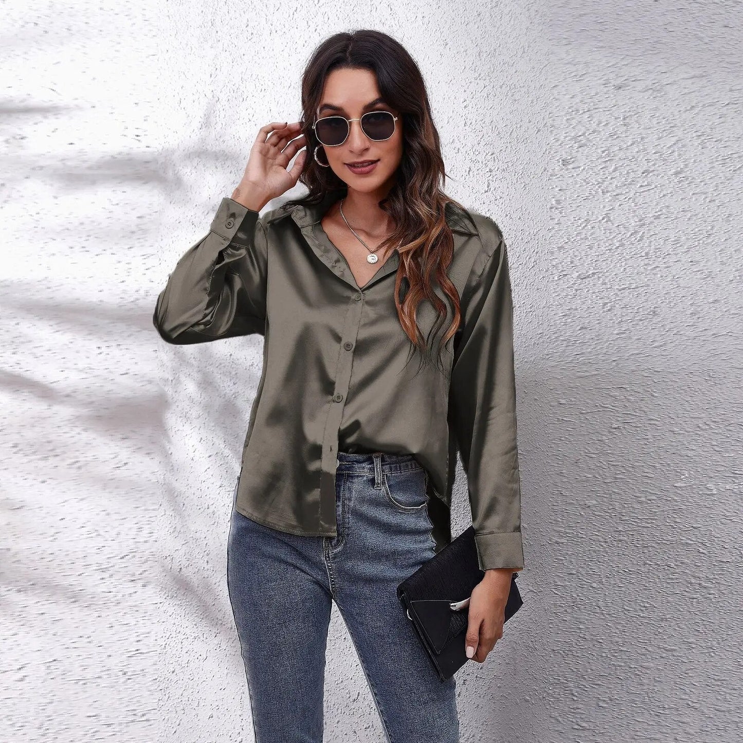 Camille® | Satin Shirt Silk Top