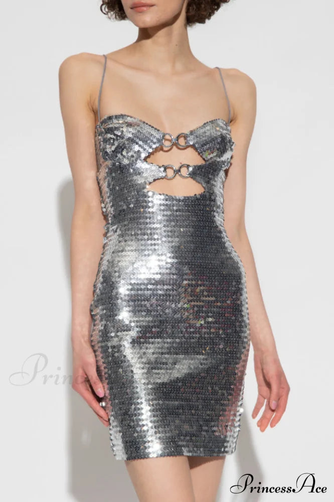 Draped Bra Mini Dress Graceful With Double Metal Ring