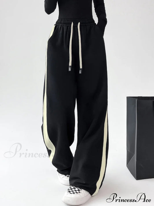 Drawstring Contrast Trim Trendy Wide Leg Sweatpants