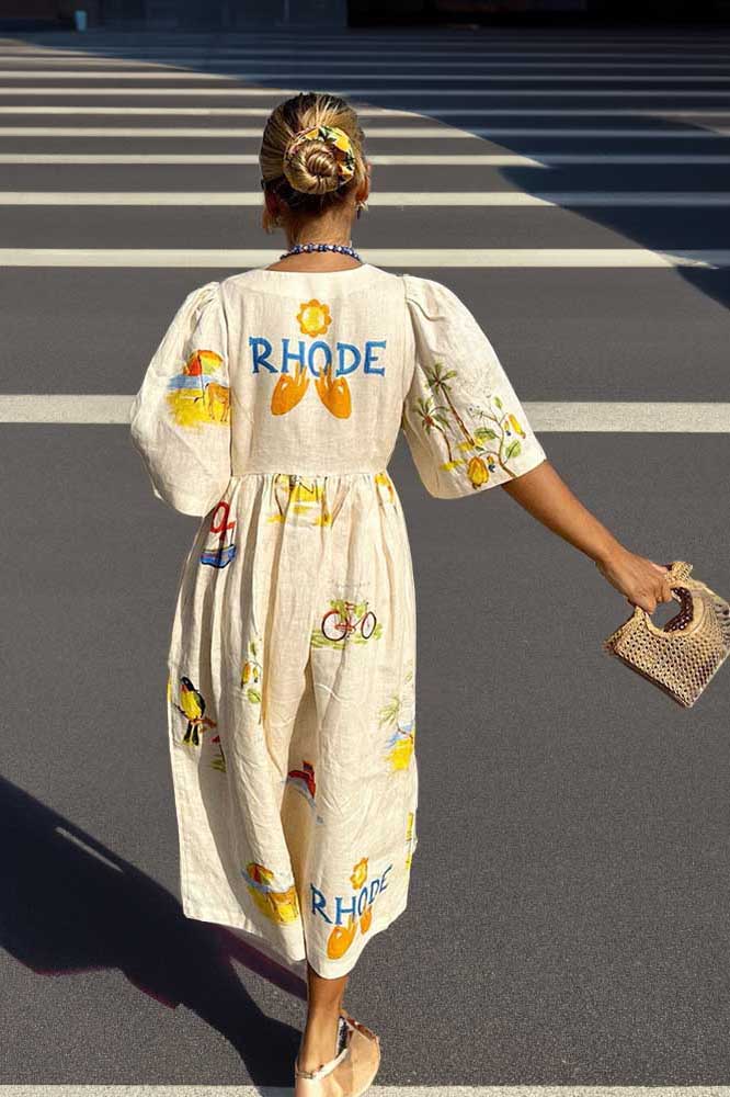 Noelia® | Printed Linen Midi Dress