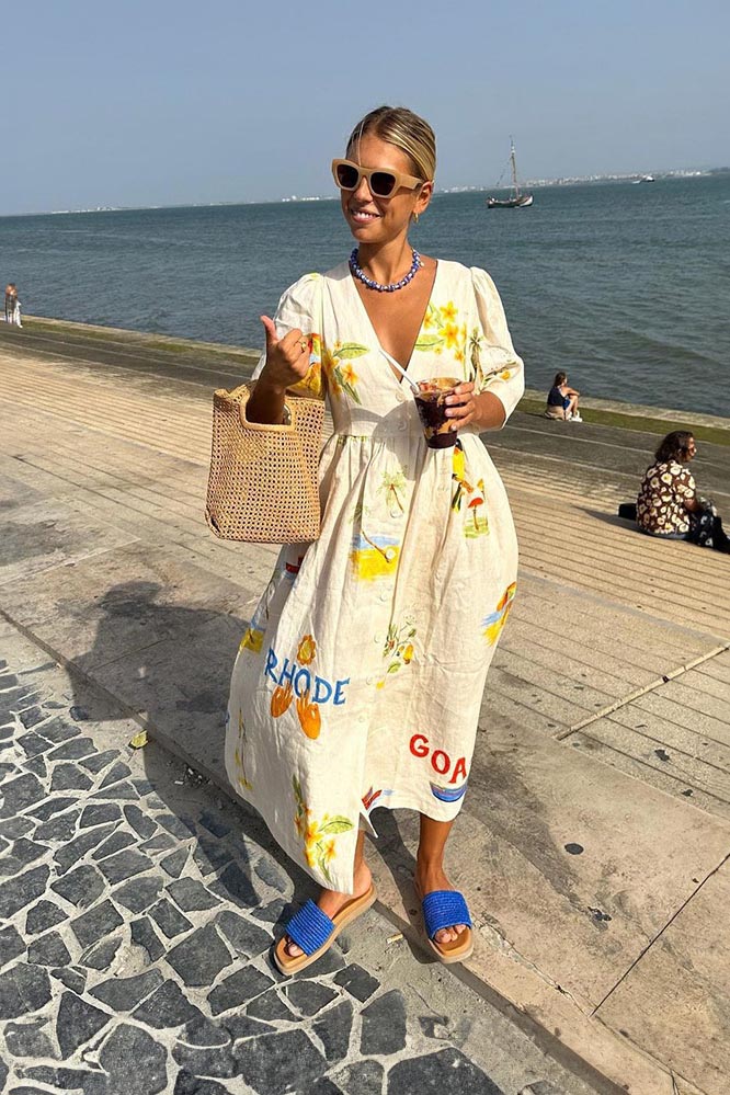 Yolaina® | Printed Linen Midi Dress