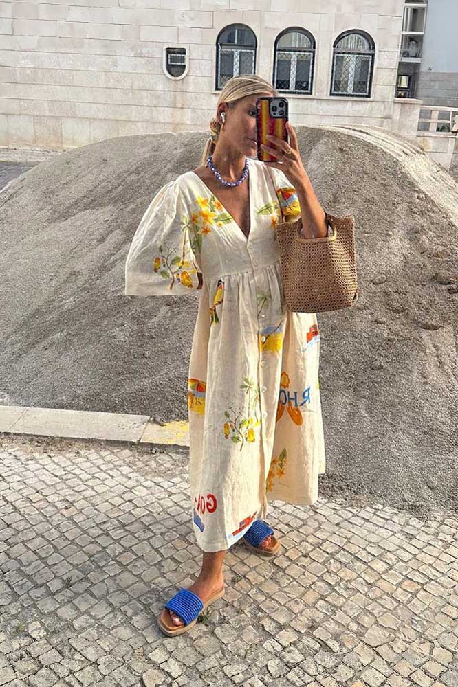 Noelia® | Printed Linen Midi Dress
