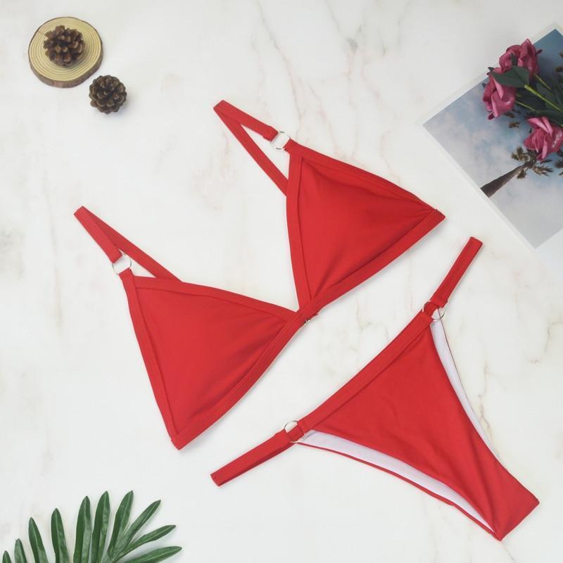 Thelma® | Two-Piece Bikini Swimsuit With Gold Metal Rings And Triangular Cups