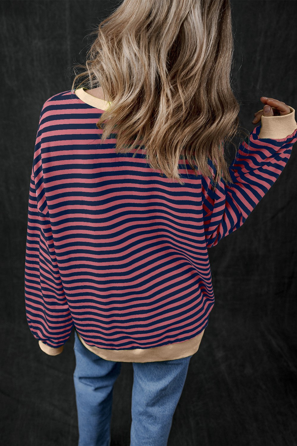 Felicidad | Pumpkin striped crew neck long sleeve sweatshirt