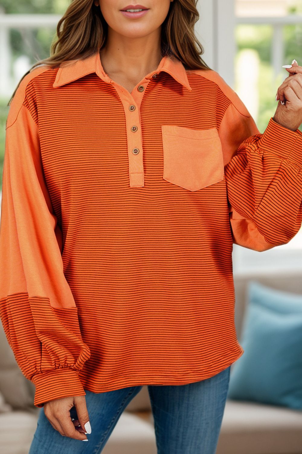 Magda | Striped half button long sleeve sweatshirt