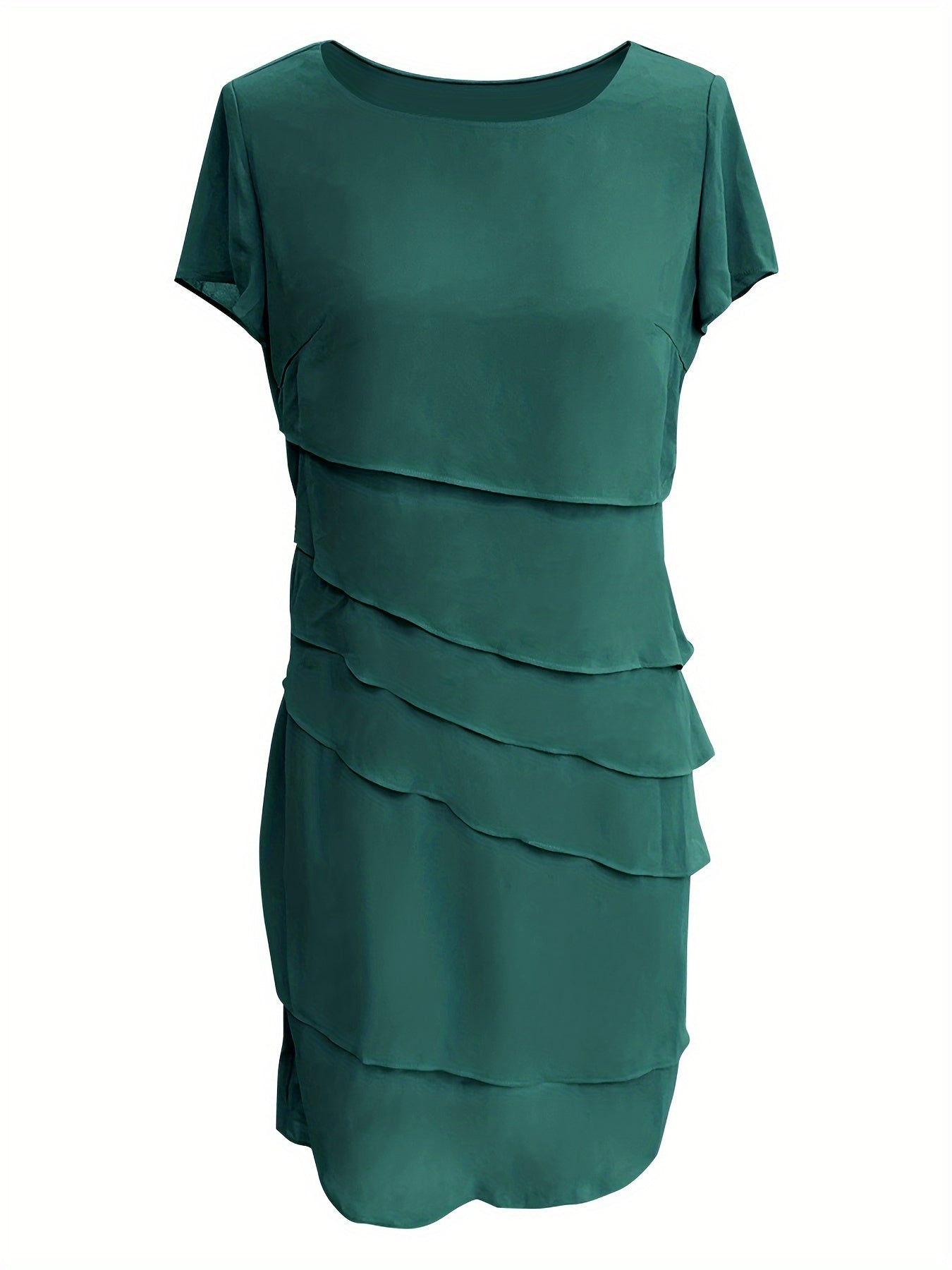 Cecilia® | Cotton Layered Trim Round Neck Short Sleeve Evening Dress For Women