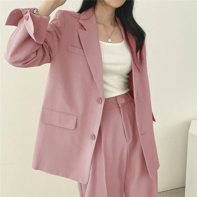 Cayetana® | Women's solid-color blazer and straight-cut pants set