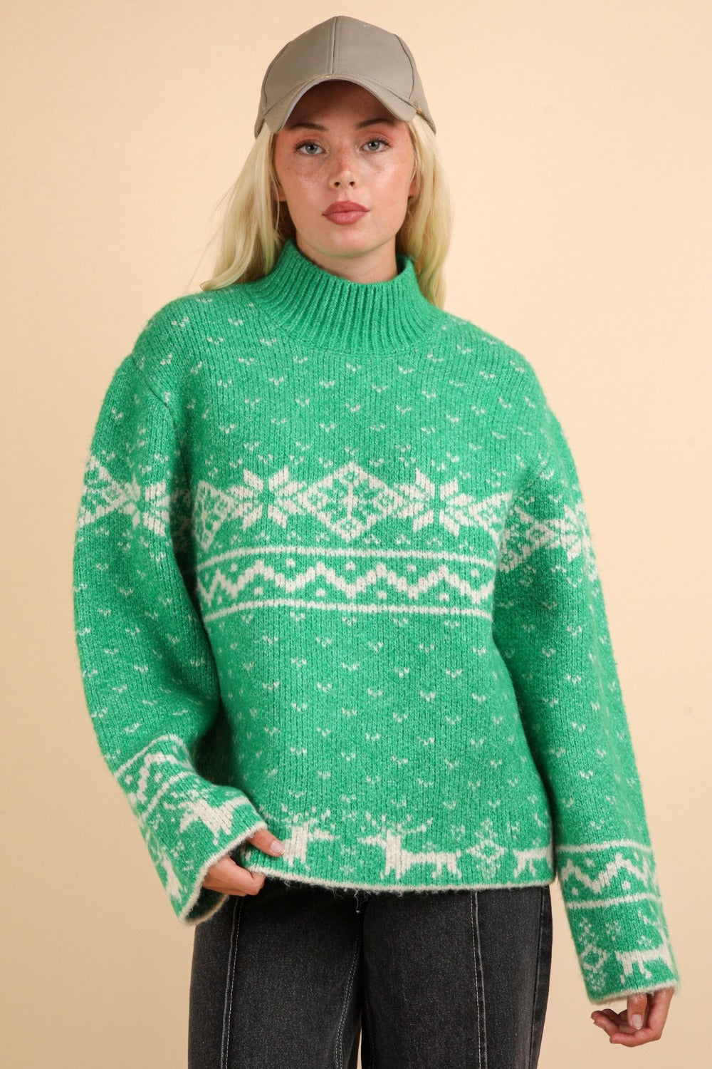 Carla | VERY J Christmas Element stand-up collar long sleeve sweater