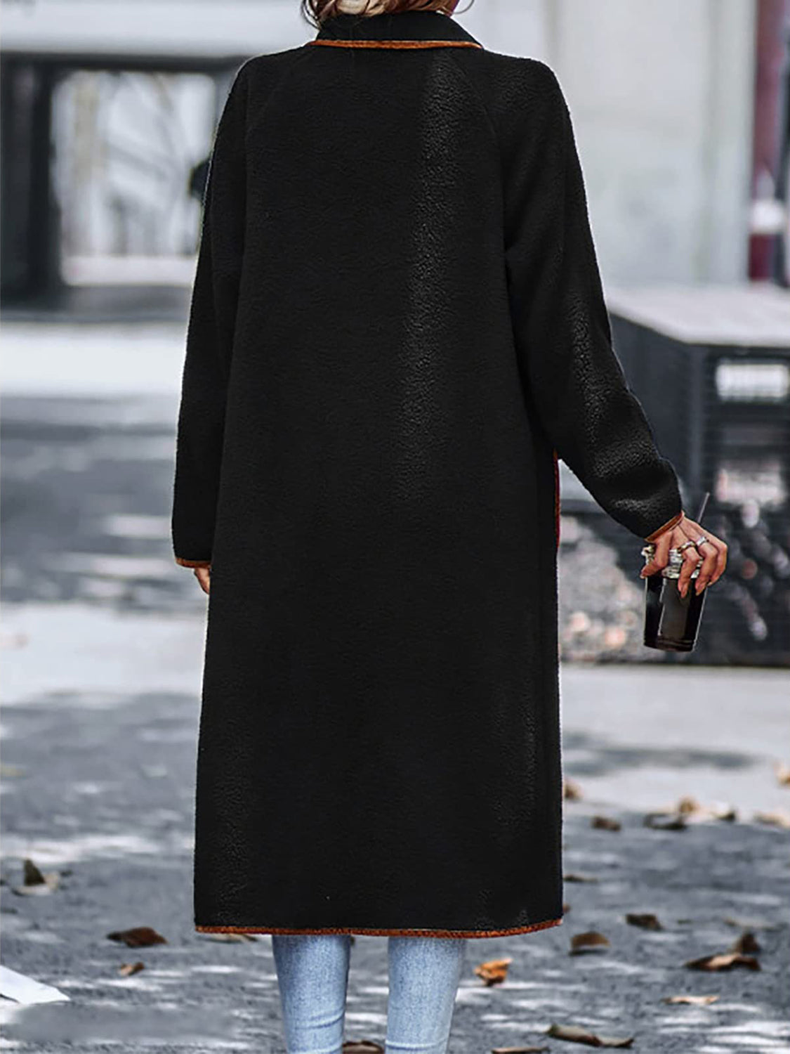 Claudia | Full size long sleeve coat with contrast trim and pockets