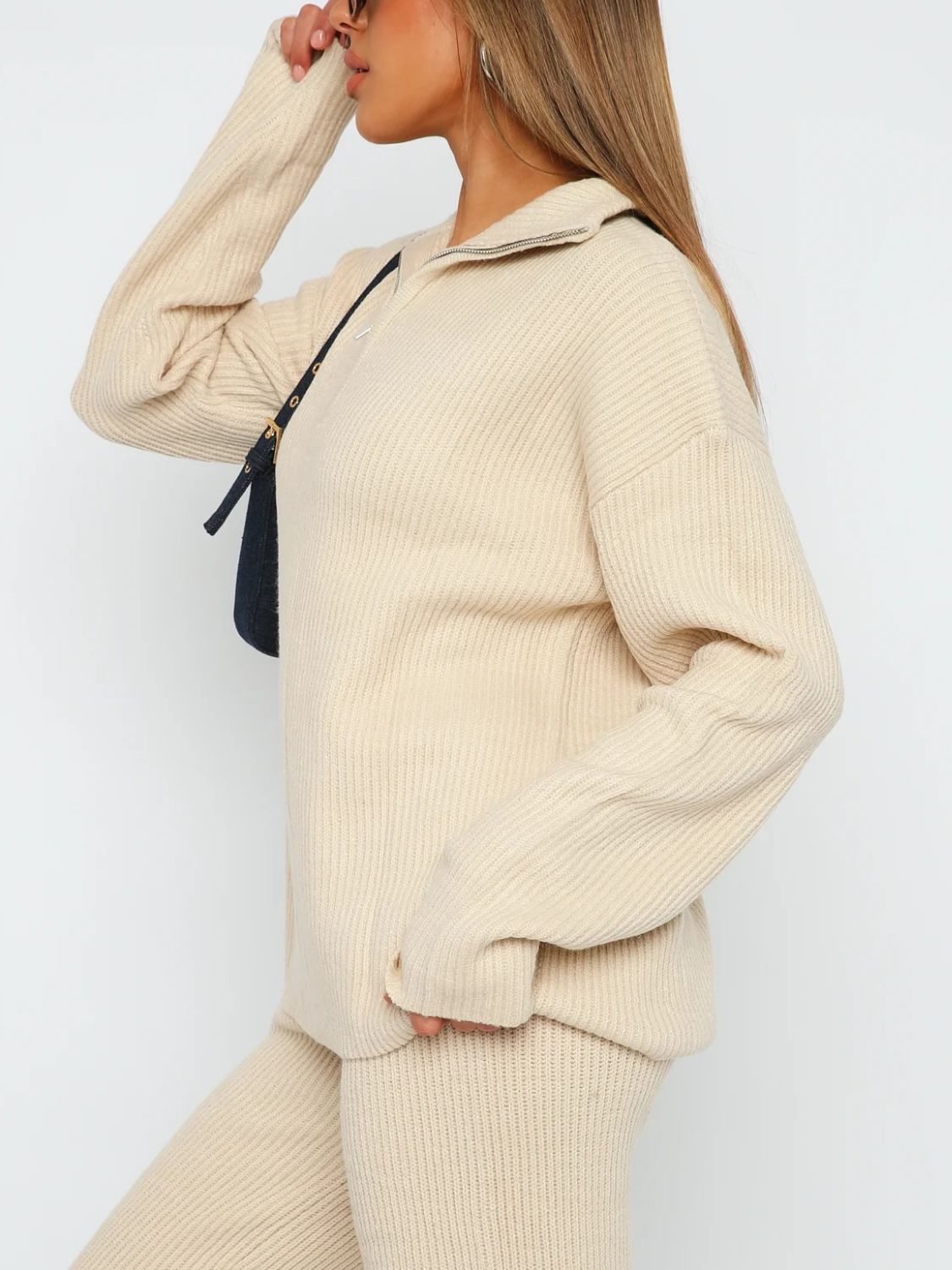 Agnes | Long sleeve top and quarter zip trousers set