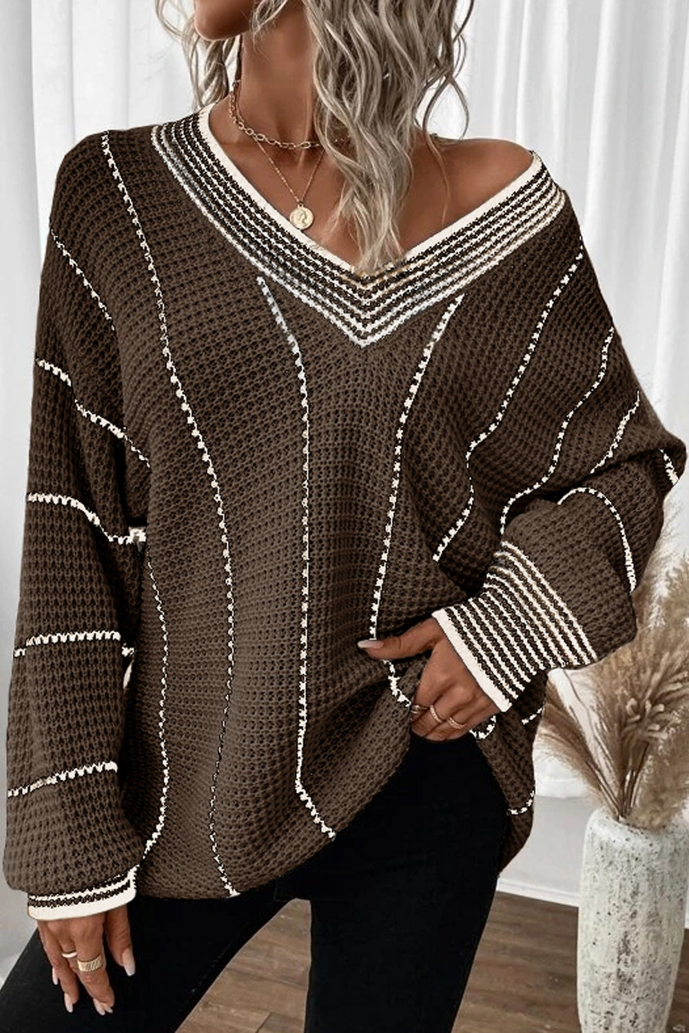 Lilian | Striped sweater with a V-neck and dropped shoulders