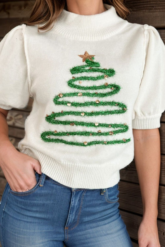 Blanca | Short-sleeved sweater with sequins and stand-up collar