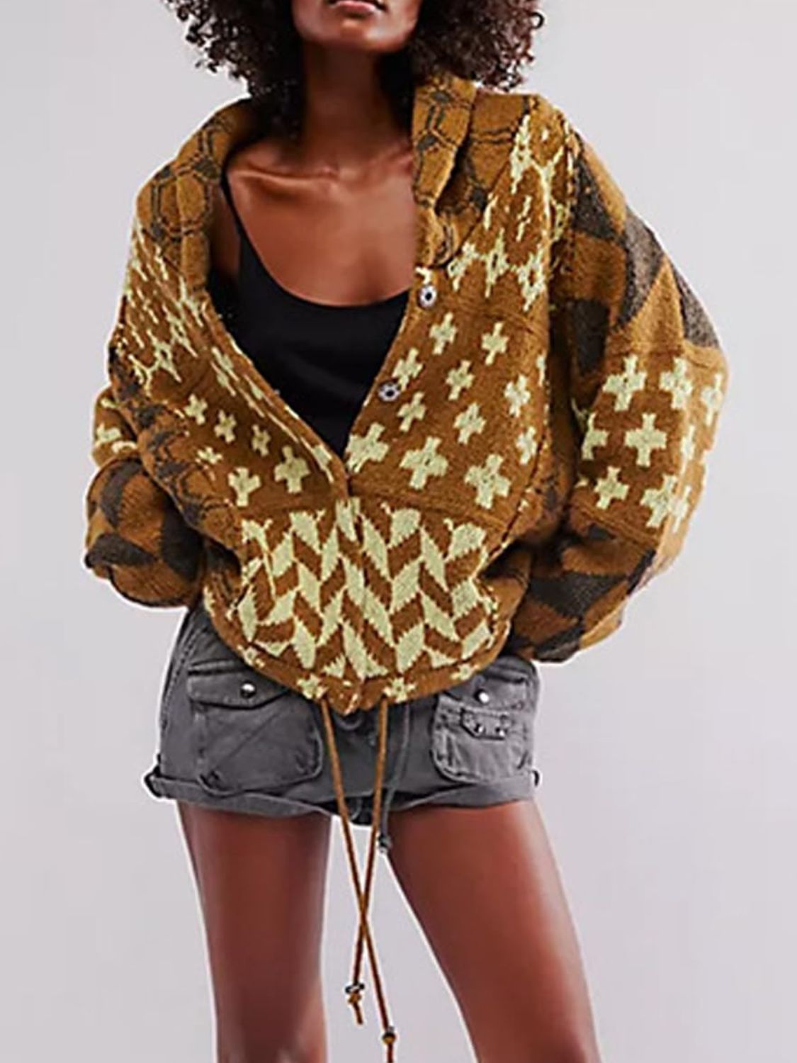 Manuela | Long sleeve cardigan with buttons and cross graphic