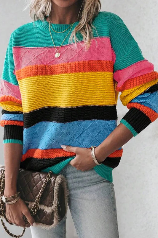 Monica | Contrast sweater with a crew neck and dropped shoulders