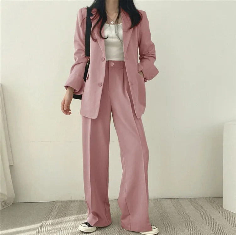 Cayetana® | Women's solid-color blazer and straight-cut pants set