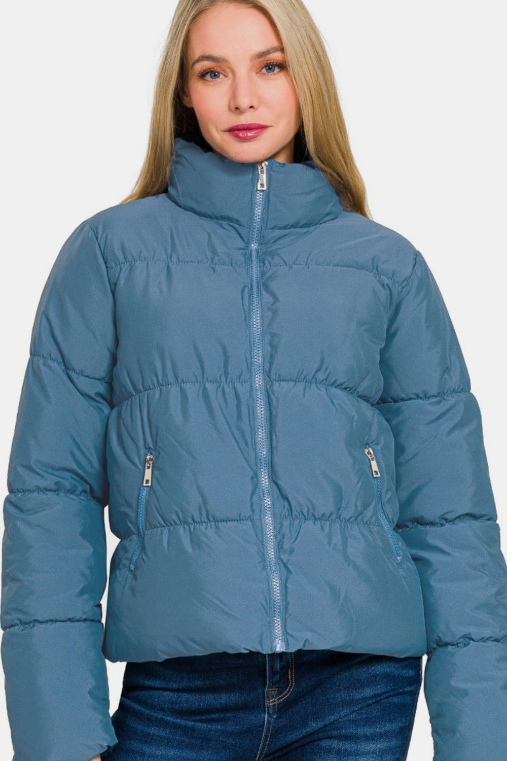 Lourdes | Zenana turtleneck puffer jacket with zip and pockets
