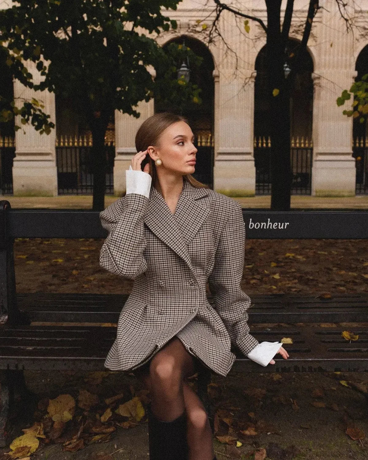 Elegant Plaid Printed Lapel Coat