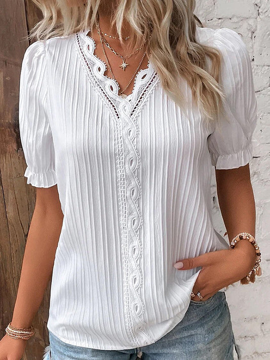 Anunciada® | Summer Blouse With V-Neck And Puff Sleeves