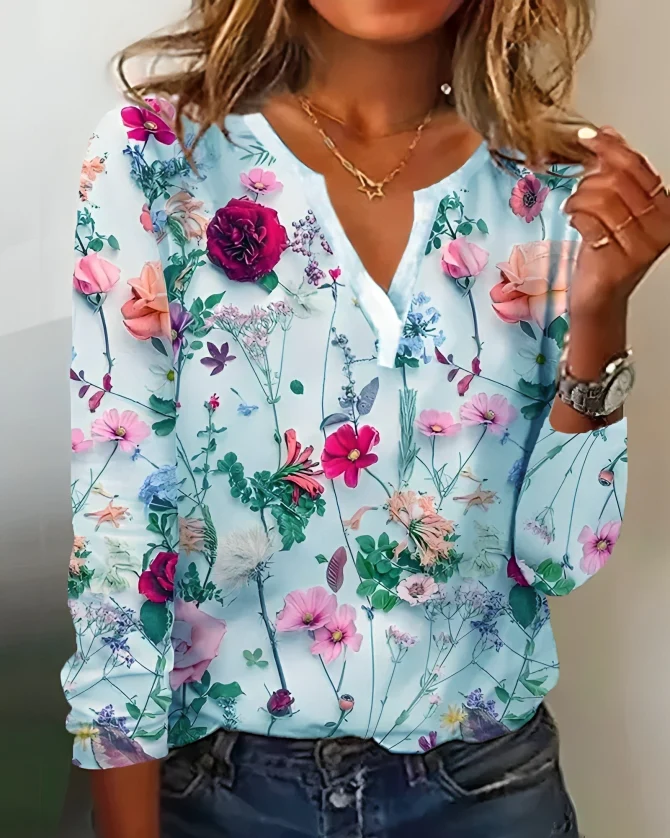 Nerea® | Blouse with imprimé floral and décolleté in V