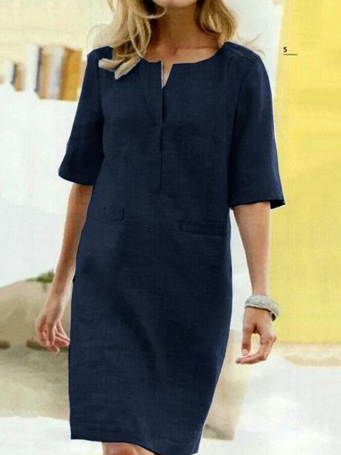Emily | Women's Elbow Sleeve Shift Midi Dress