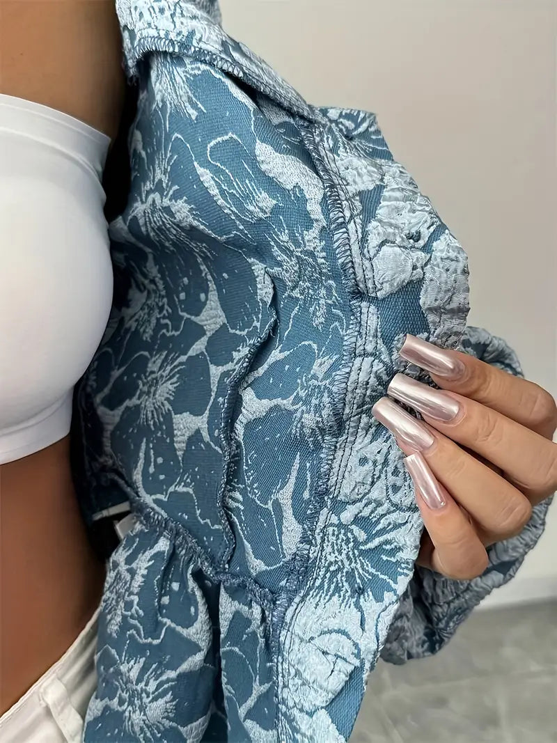 Fiorella® | Elegant Floral Print Blouse With Puff Sleeves