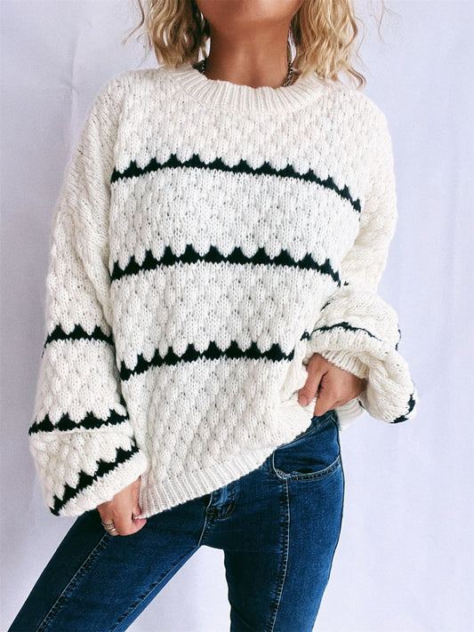 Bianca | Long-sleeved sweater with contrasting stripes and a crew neck