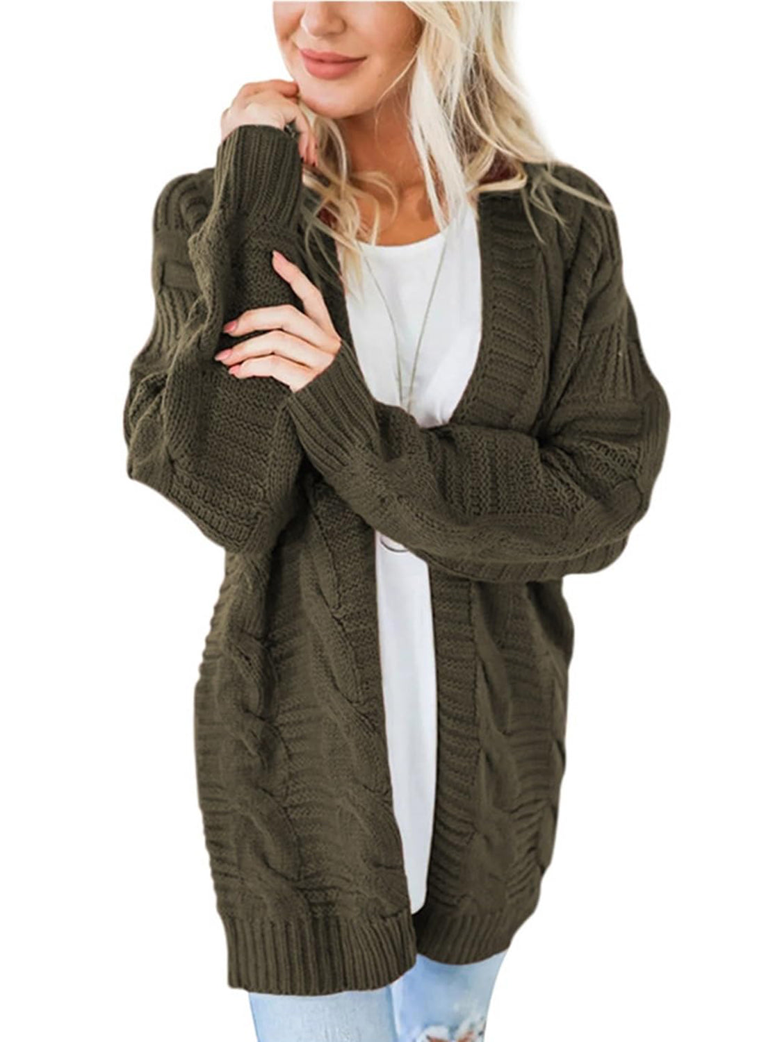 Aneta | Cable knit cardigan with open front and long sleeves