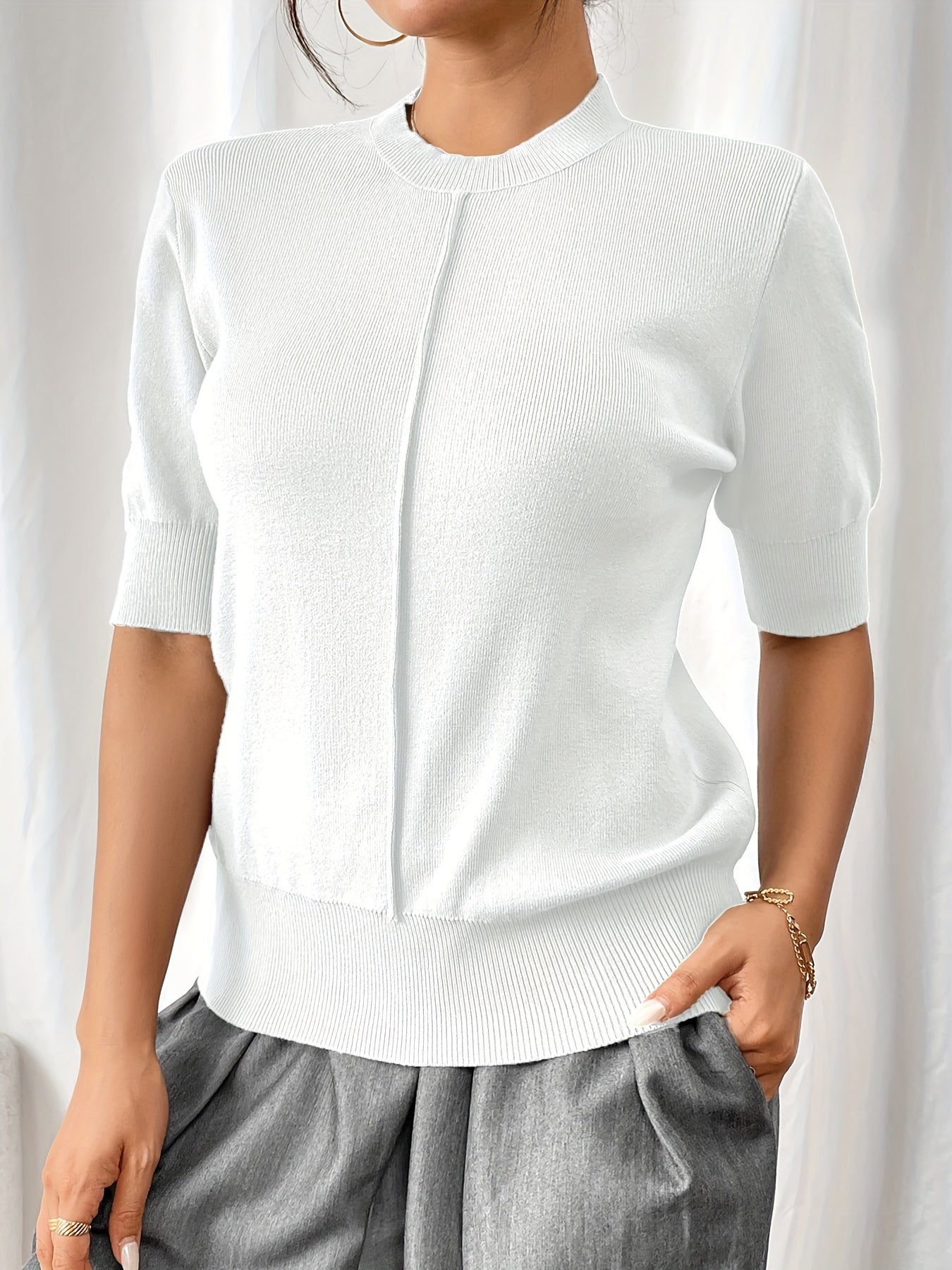 Sharon® | Elegant Knit Shirt With Mandarin Collar