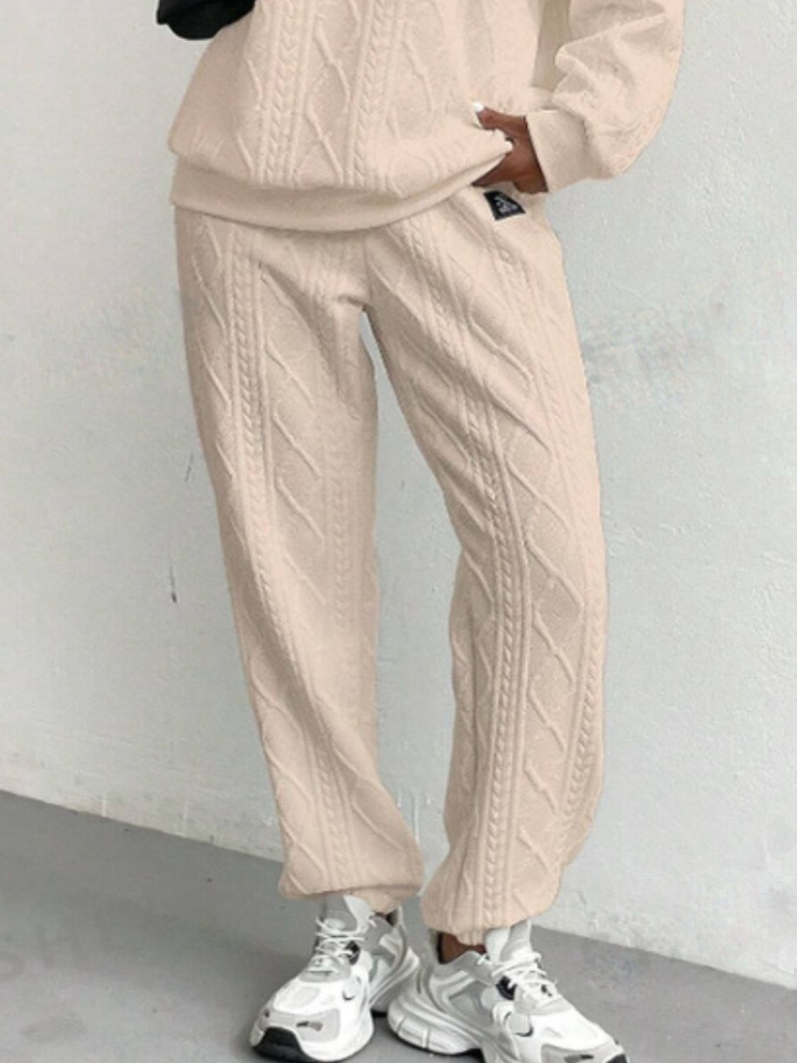 Amelie | Textured crew neck long sleeve top and pants set