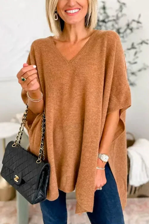 Katherine® | Loose V-Neck Batwing Sweater