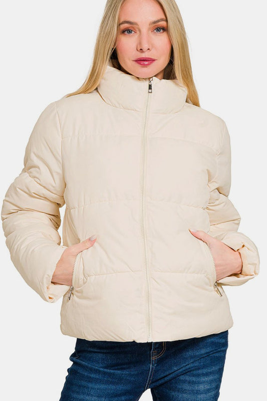 Angela | Zenana turtleneck puffer jacket with zip and pockets