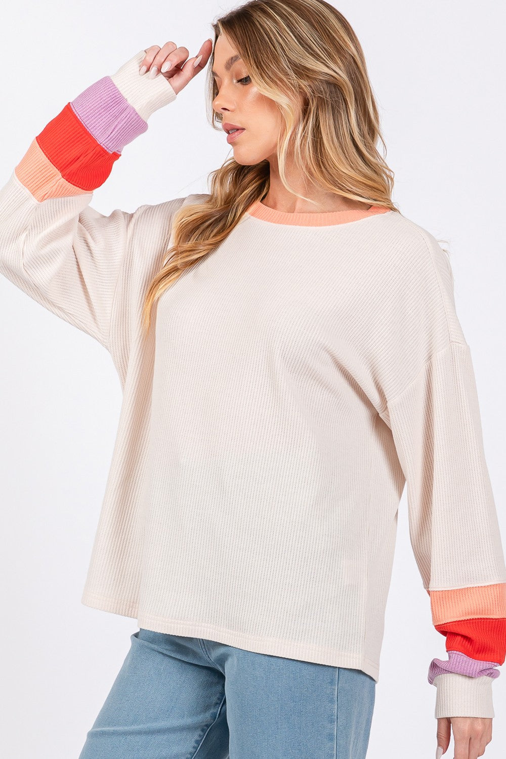 Alice | Color block waffle knit t-shirt